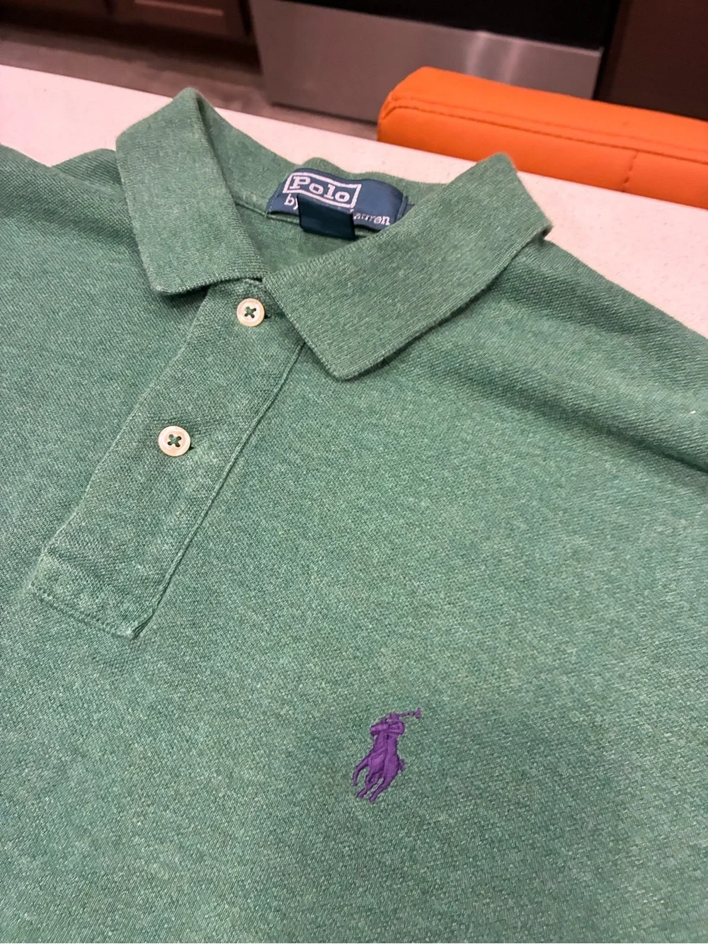 Ralph Lauren Green Polo with Purple Pony Emblem
